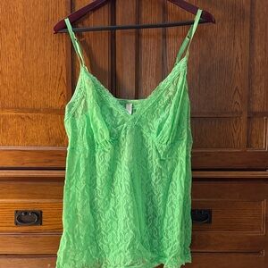 NWT Cacique Bright Neon Green Lace Camisole Adjustable straps 22/24 Vintage Y2K